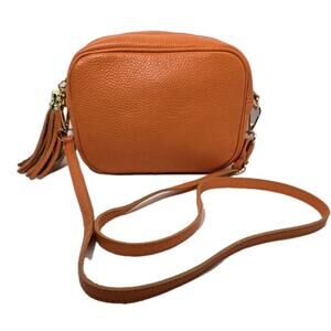 Borse in Pelle Crossbody Shoulder Bag Orange Pebble Leather 2 Straps Made Italy